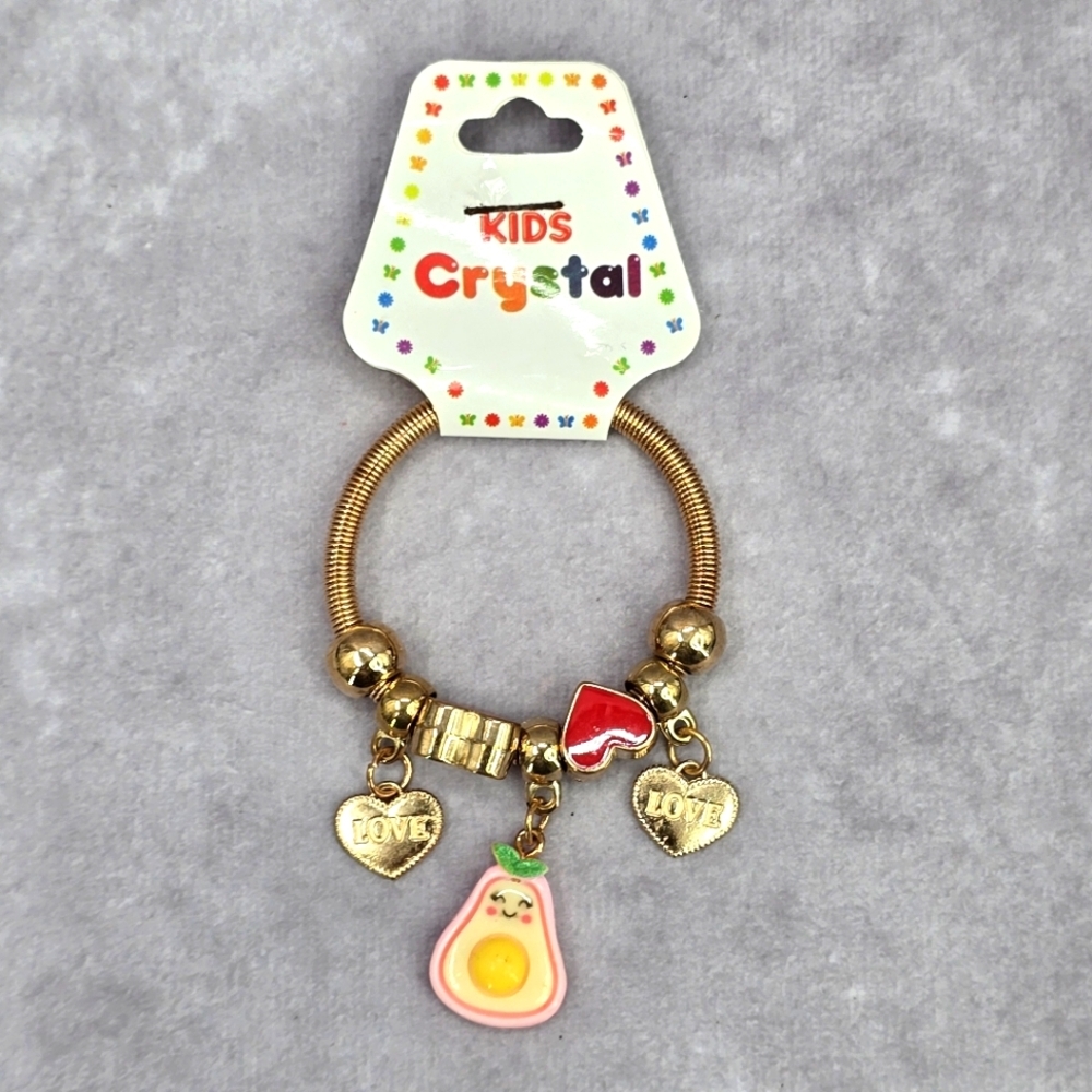 Gold Red Heart Charm Bead‎ Fruit Elastic Fashion Jewelry Bracelet JB2-26